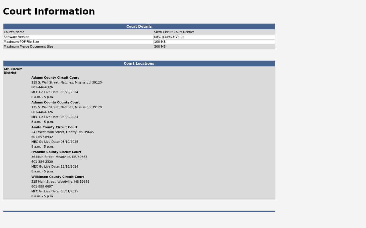 MEC page with Wilkinson County Circuit Court access information